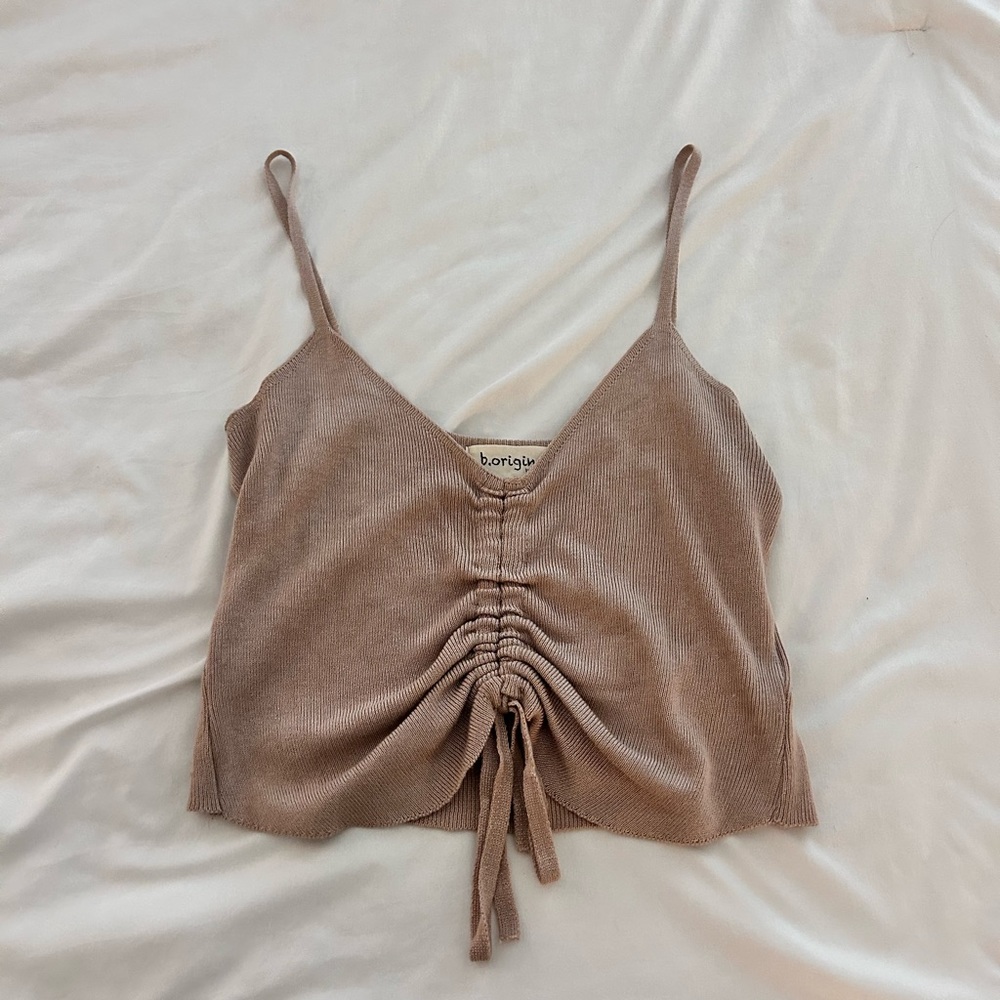 Tan spaghetti strap crop top